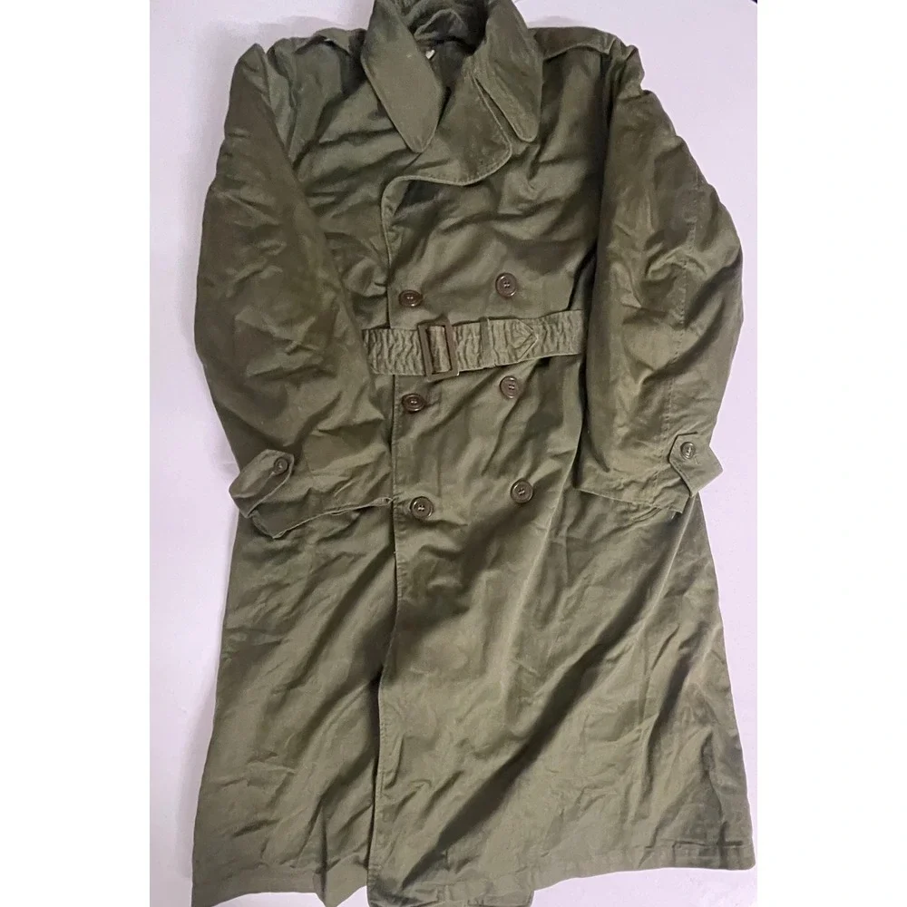 Vintage 1953 US Army Overcoat Cotton OG 107 Wool Liner Trench Coat Reg Med 1950s